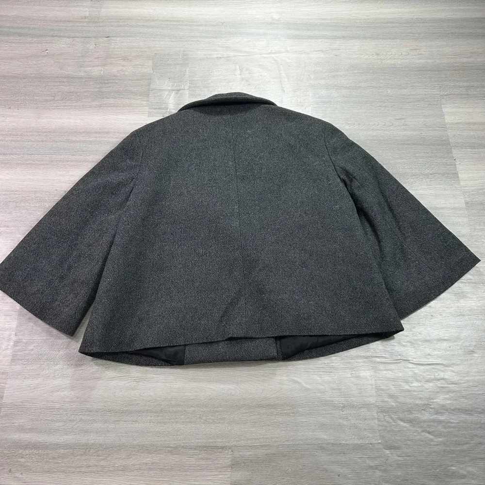 Theory Coat Womens‎ Medium Gray Wool Blend Cropped Tweed Pea Jacket 3/4 Sleeve
